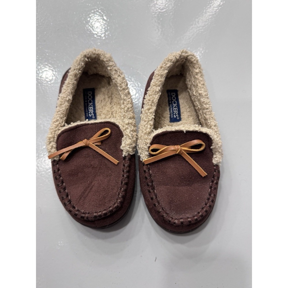Dockers Kids Brown Faux Suede Lined Moccasin Slip-On Slippers Size 11.5